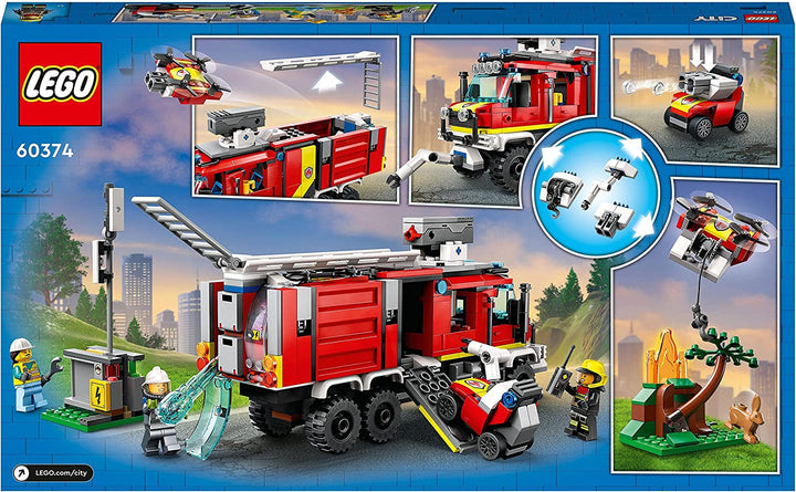 LEGO 60374 City Fire Brigade Command Vehicle, jucărie modernă cu camion de pompieri, cu drone de stingere a incendiilor, cu figuri pentru copii