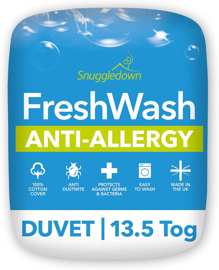 Plapumă pentru alergii Snuggledown Freshwash, 13,5 Tog Winter Warm, bumbac, alb, pat single