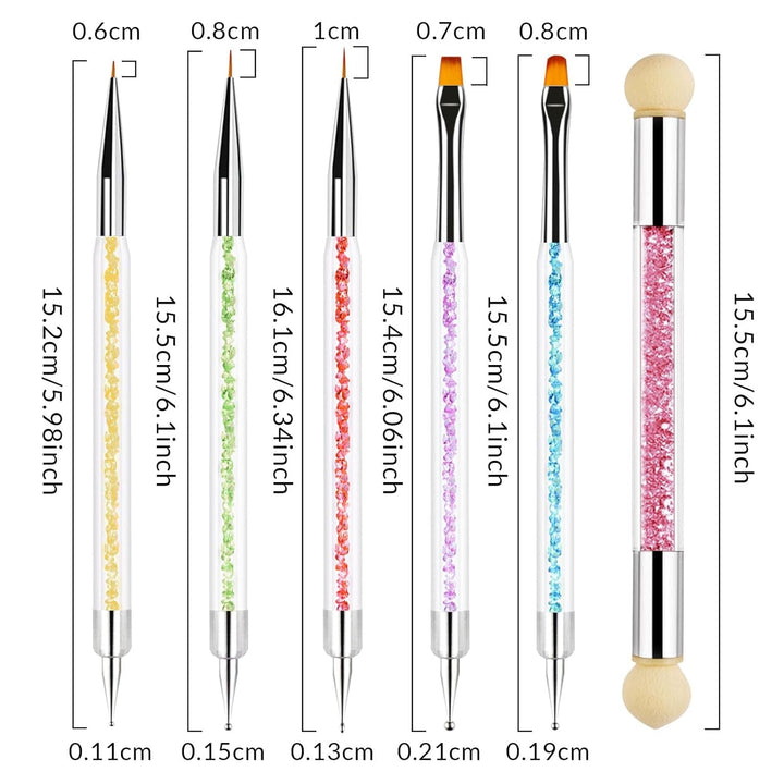 Sularpek 6 Stück Nagel Pinsel, Nail Art Pinsel, Pinsel Nageldesign, Nagel Pinsel Set, Nail Art Dotting Tools Mit 1 Sponge Brush Applikator, Nageldesign Zubehör Für DIY Nail Art Design