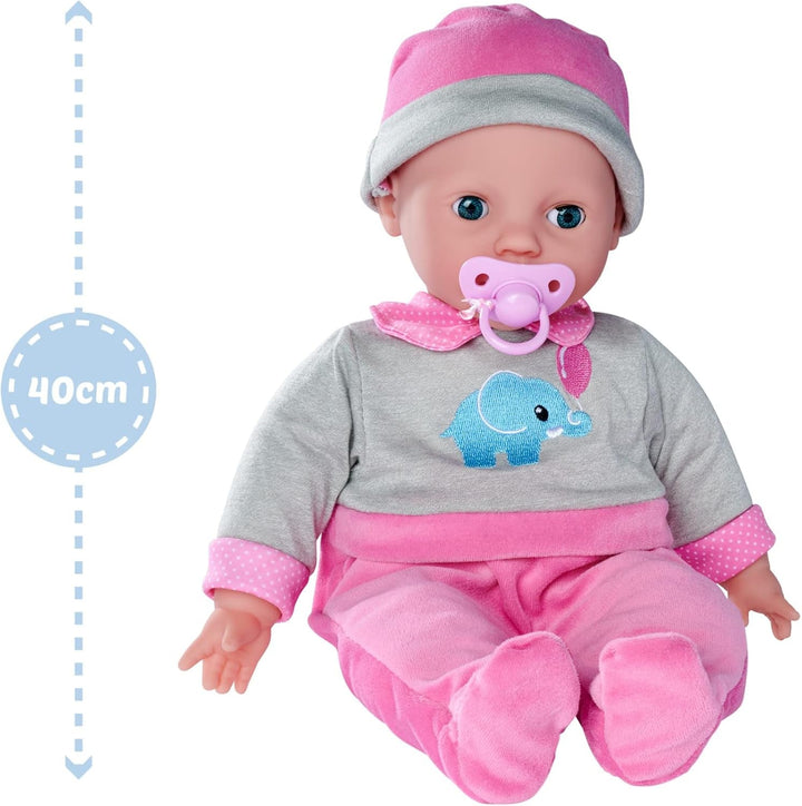 Simba 105140066 - Laura Interactiv, păpușă cu corp moale cu ochi adormiți, bolborosește când se mișcă, bea din biberon și doarme, 40cm, păpușă de la 2 ani