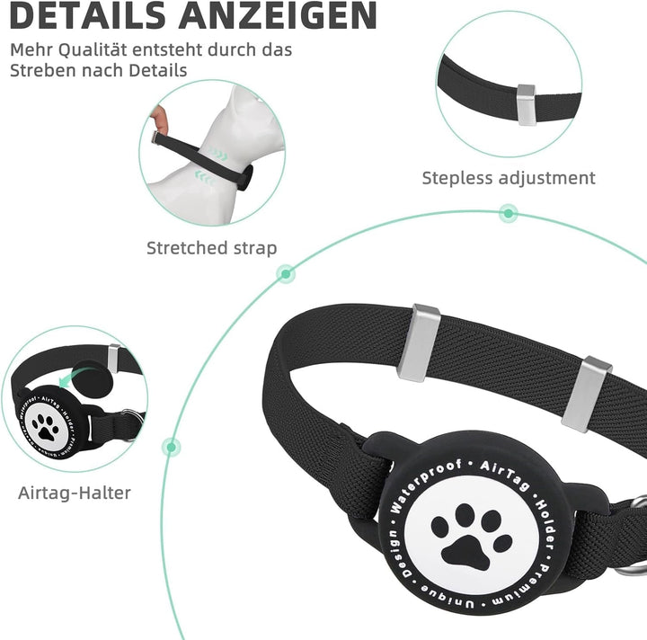 Zgardă pentru pisici Airtag, zgardă elastică pentru pisoi cu suport Apple Air Tag, ușoară și confortabilă, zgardă GPS ultra elastică pentru pisici, pisoi și căței [Negru]
