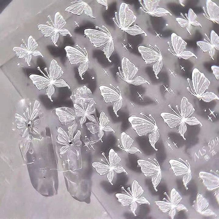 Aurora Muschel Schmetterling Nagelsticker Weiß Schmetterlinge Nail Sticker Gelee Relief Butterfly Nagelaufkleber Y2K Butterflies Nagel Sticker Nägel Nageldesign Nagel Zubehör Nail Art Stickers Nailart