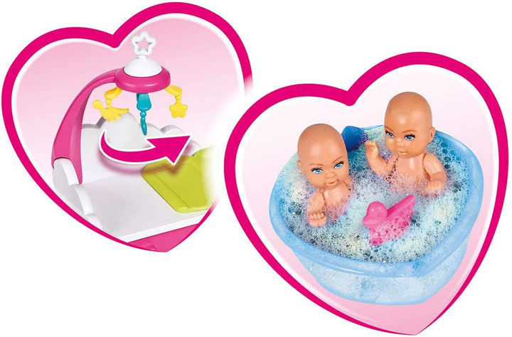 Simba 105733333 - Steffi Love Welcome Twins, Păpușă însărcinată, Cu gemeni, Cu masă de schimbat și cadă, Accesoriu, Păpușă de îmbrăcat, 29Cm, Pentru copii de la 3 ani în sus