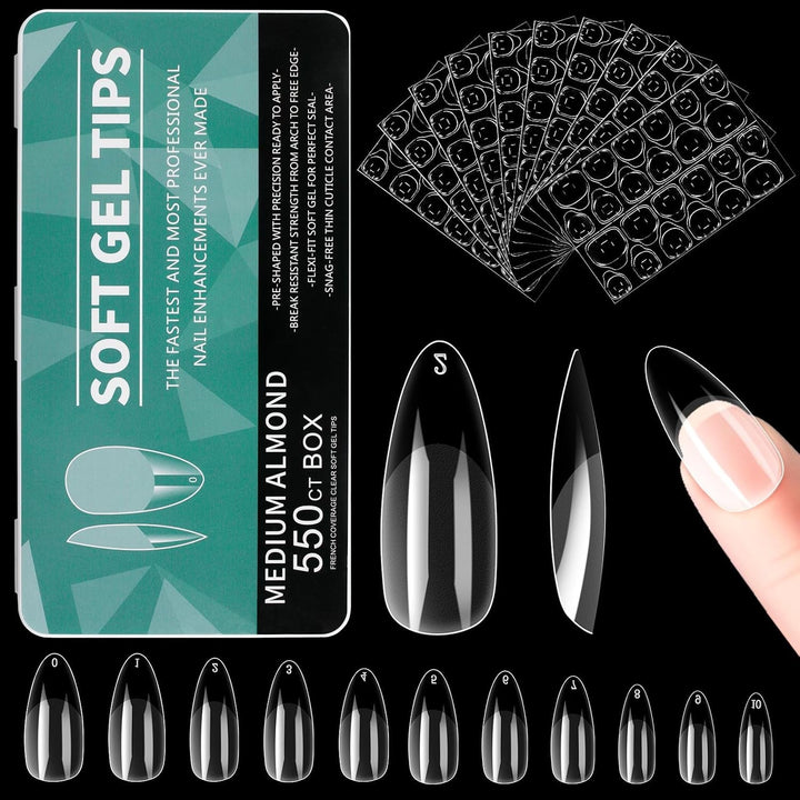 Alyvisun Tips Unghii Balet, 500 Bucăți Tips Unghii Acrilice Cu Acoperire Completă cu 240 Bucăți Set de Autocolante pentru Unghii, 10 Dimensiuni Tips Transparent pentru Unghii cu Gel Tips Unghii cu Gel Moale Tips Unghii Balerina