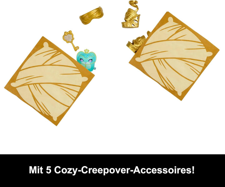 Păpuși și accesorii Monster High Buried Secrets, temă confortabilă Creepover cu păpușă misterioasă și 5 surprize de dezvelit (cifrele pot varia), HYV64