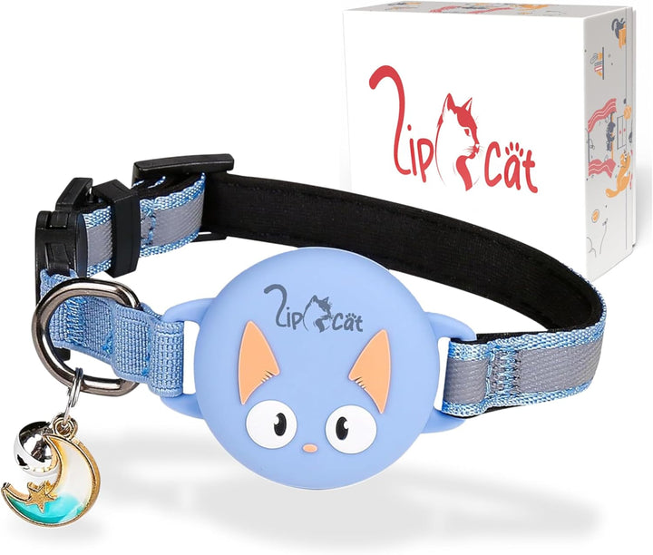 Zgardă pentru pisici Lipcat® Airtag | Reflectorizantă, căptușită și reglabilă | Închizătoare de siguranță, clopoțel și suport impermeabil pentru etichetă | Sistem de urmărire a pisicilor | Compatibilă cu Apple Airtag | Turcoaz