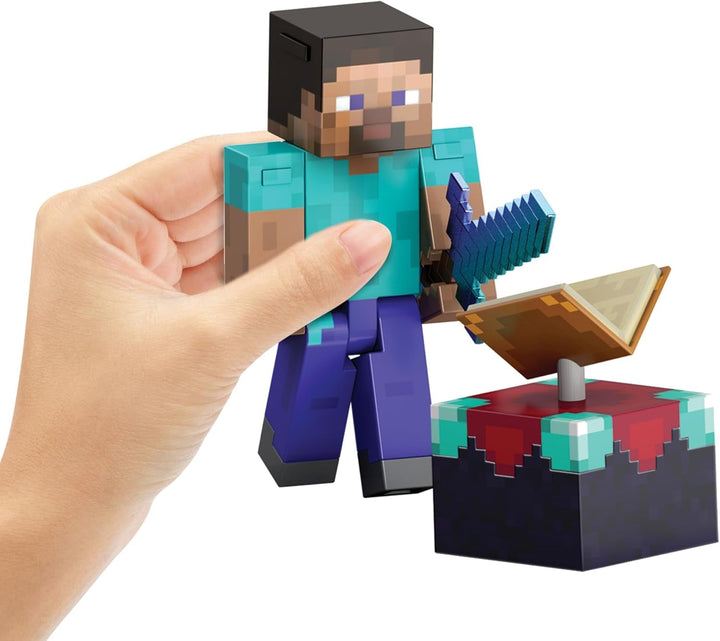 Mattel Minecraft Diamond Level Steve figurină de acțiune cu 3 accesorii, figurină de colecție, figurină la scară reală de aproximativ 14 cm și design pixelat HXM84