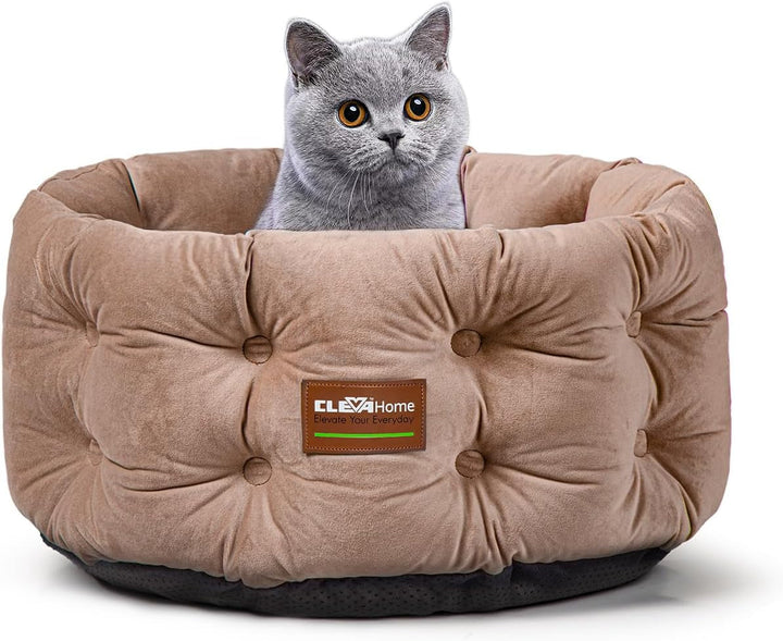 Pat pentru pisici Home Deep Nest, pentru pisici de până la 7 kg, pat rotund de interior cu aspect de catifea, laterale extra înalte, fund antiderapant, lavabil la mașină (albastru oțel)