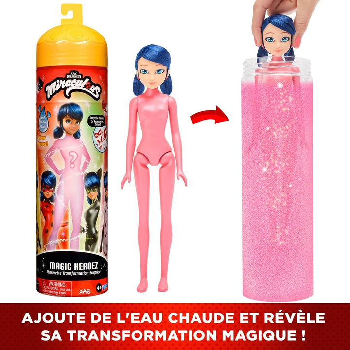 Bandai - Miraculous Ladybug - Doll Marinette Colour Change Surprise - Păpușă articulată Miraculous, 26 Cm + 3 surprize - Model aleatoriu - P50390