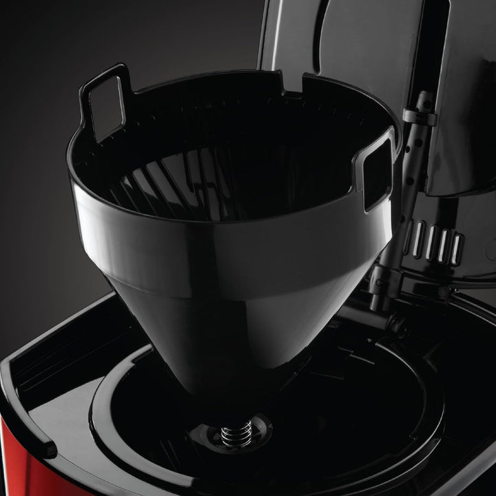 Cafetiera Russell Hobbs [cronometru digital, cap efervescent pentru extracție și aromă optime] Luna Red (Max 12 cești, ulcior din sticlă de 1,5L, placă de menținere la cald, 1000W) Filtru de cafea 23240-56
