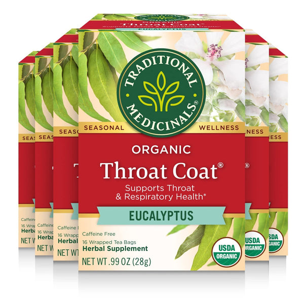 Tea, Organic Throat Coat Eucalyptus, Throat and Respiratory Support, 96 Tea Bags (6 Pack) Tea USA Naty Shop Throat Coat Eucalyptus Pack Of 6