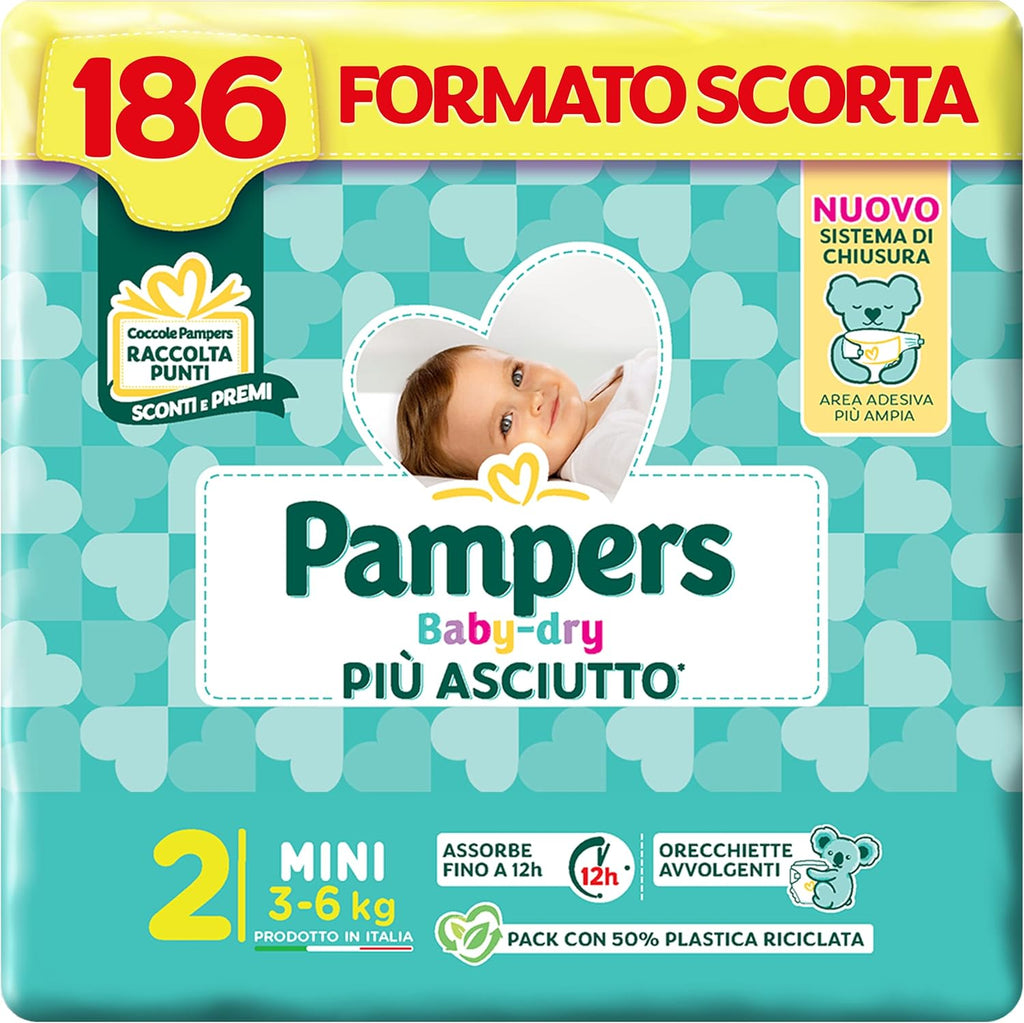 Pampers Baby Dry Mini, 186 scutece, mărimea 2 (3-6 kg)