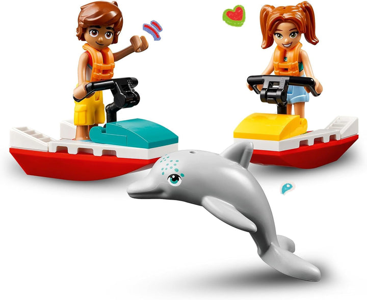 Turn de observare a salvamarilor LEGO Friends cu jet ski-uri, jucărie pentru copii, idee de cadou pentru fete și băieți de la 5 ani cu 2 figurine și delfin, jucărie jet ski 42623