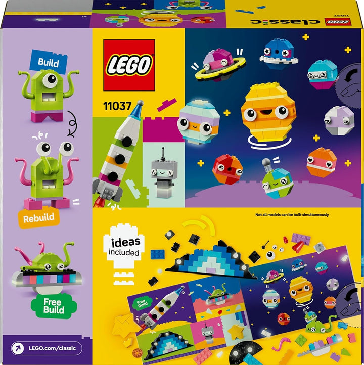 LEGO Classic Creative Space Planets, model construibil al sistemului solar pentru copii, jucărie spațială cu rachetă, navă spațială, planete și extratereștri, cadou pentru copii, băieți și fete de la 5 ani 11037