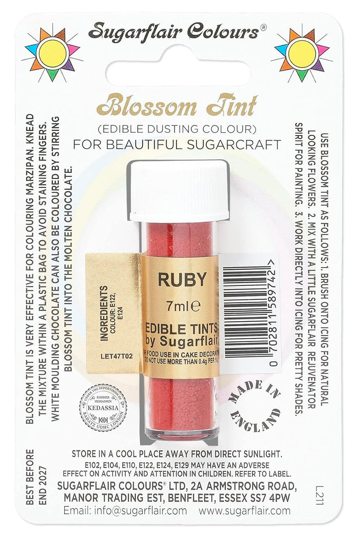 Sugarflair Blossom Tint Dusting Lebensmittelfarbe Pulver Ruby - Lebensmittel Farbe Pulver Zur Dekorationen Farbzuckerpaste, Fondant, Zuckerguss, Schokolade, Buttercreme, Macarons - 7Ml