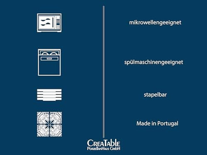 Creatable, 23718, Serie Catania Eukalyptus, 12-Teiliges Geschirrset Für 4 Personen, Teller Set Aus Steinzeug, Spülmaschinen- Und Mikrowellengeeignet, Made in Portugal