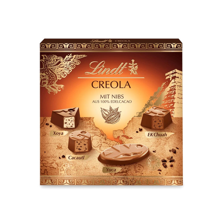 Lindt Schokolade - Creola Pralinés | 100 G | Pralinen Schachtel Mit 9 Pralinen in 4 Köstliche Sorten Ohne Alkohol Mit Kakao Nibs Aus 100 % Edelkakao | Pralinengeschenk | Schokoladengeschenk