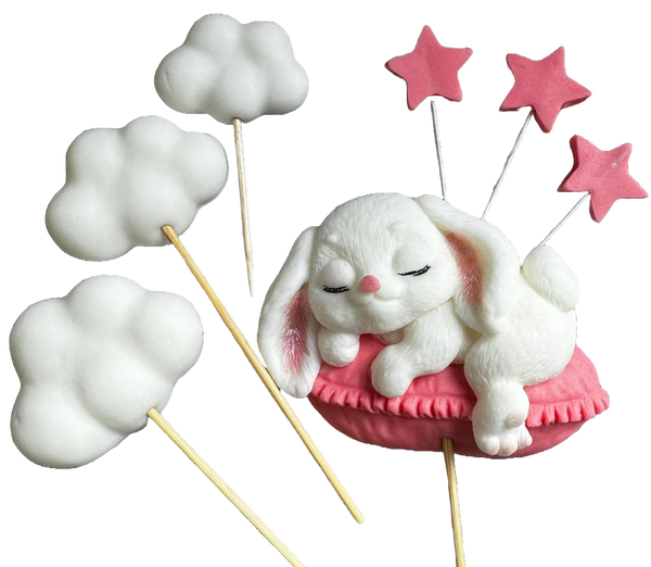 Lot de 7 décorations comestibles en sucre, Lapin