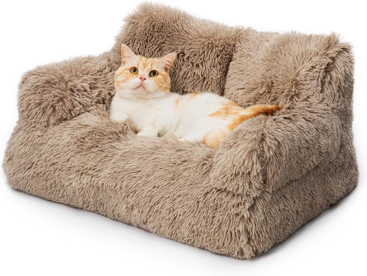 MEWOOFUN Pat elegant pentru pisici, canapea pufoasă - 76 x 45 cm Pat pentru pisici mari, canapea de pluș pentru câini și pisici mici, detașabilă și lavabilă (gri)