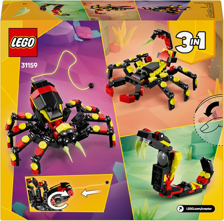 LEGO Creator 3In1 Animale sălbatice: Păianjen surpriză - jucărie de reconstruit într-o figură de scorpion sau șarpe - set de construcție cu 3 modele - cadou pentru băieți și fete de la 7 ani 31159