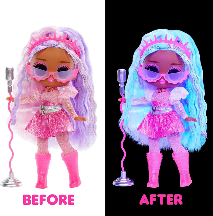 L.O.L. Surprise! Tweens Neon Pop Stars - Kitty K - 1 păpușă la modă cu surprize retroiluminate și 10+ costume și accesorii Pop Star, inclusiv micro-benzi retro, cadou pentru copii 4+