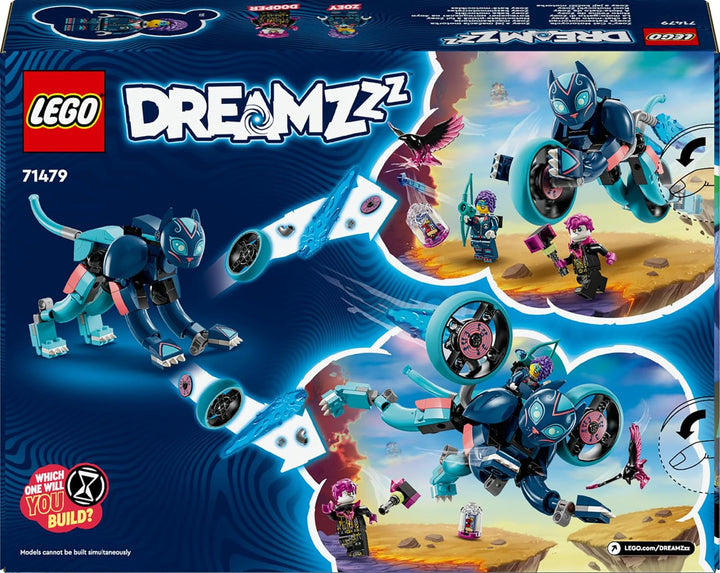 Motocicleta pisicii lui Zoey LEGO Dreamzzz 2 în 1, cadou pentru copii cu vârsta peste 7 ani, figurină de animale de reconstruit, motocicletă de jucărie, set de joacă fantezie pentru băieți și fete 71479