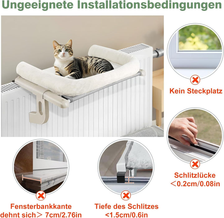 GUUSII HOME Șezlong încălzitor Pisici Șezlong pentru pisici Balcon Pat pentru pisici Pentru marginea patului Șezlong suspendat cu încălzire Pat suspendat Hamac Radiator Pisici Șezlong încălzitor Pisici 61,5 * 38cm Capacitate 18Kg (Alb, L)