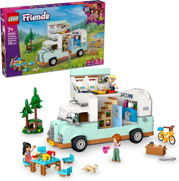 LEGO Friends Caravan, Set de construcție pentru jocuri de rol cu o rulotă de jucărie, Cadou pentru fete cu vârsta de peste 7 ani, Set de joacă creativ cu 3 minifigurine și figurină de animal dihor 42663