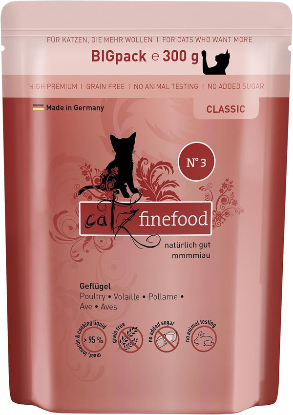 Catz Finefood N° 3 Poultry Delicatessen Hrană umedă pentru pisici, hrană umedă premium pentru pisici fără cereale și zahăr cu conținut ridicat de carne (6 X 300G Bag)