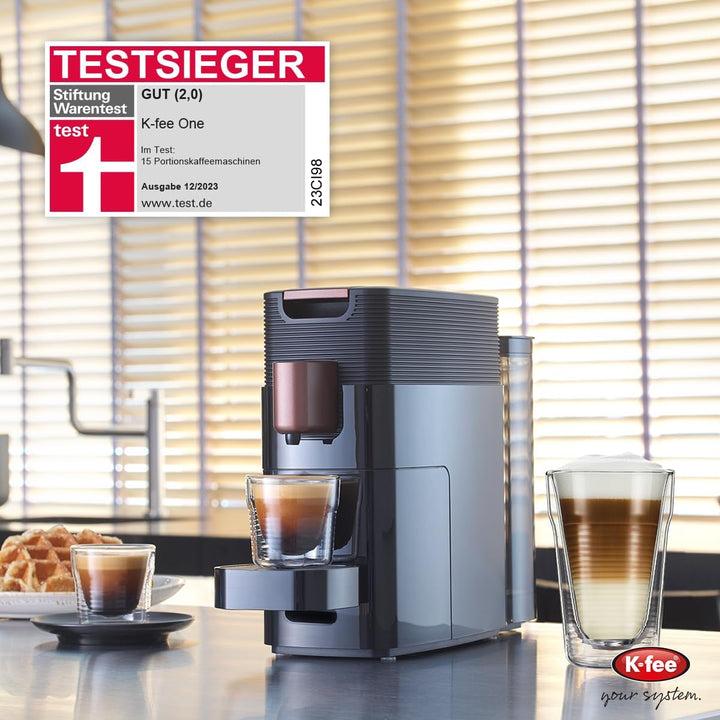 Aparat cu capsule K-Fee ONE pentru cafea, ceai și cacao | Aparat de cafea compact | Încălzire rapidă | Rezervor de apă de 0,8 L | 19 bar | Cupru negru | Câștigătorul testului Stiftung Warentest 2023
