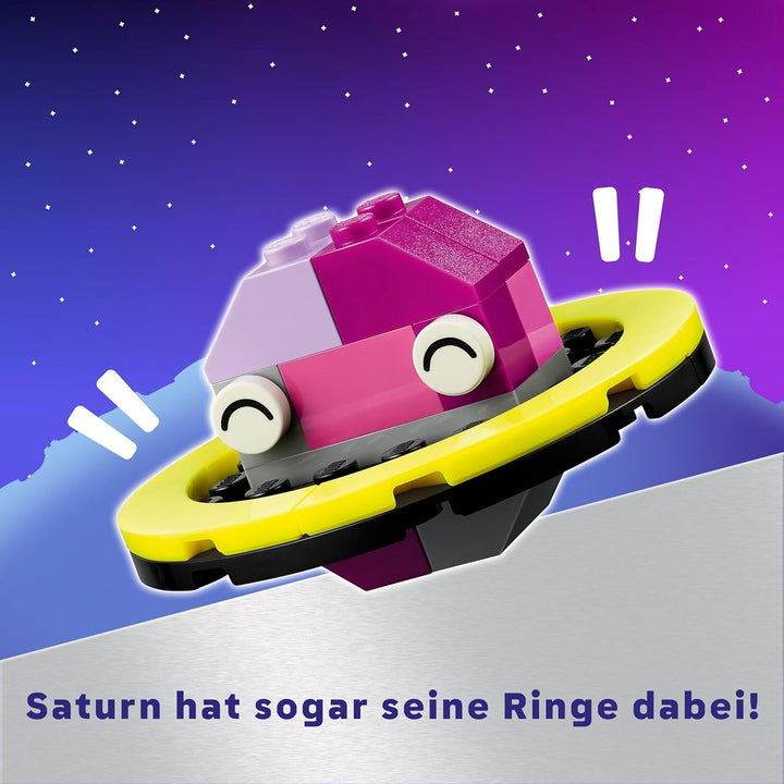 LEGO Classic Creative Space Planets, model construibil al sistemului solar pentru copii, jucărie spațială cu rachetă, navă spațială, planete și extratereștri, cadou pentru copii, băieți și fete de la 5 ani 11037
