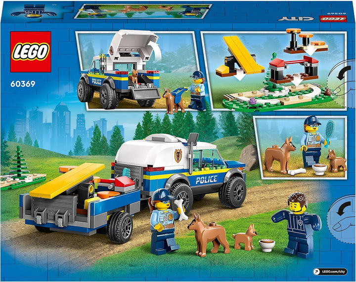 LEGO 60369 City Mobile Police Dog Training, mașină de poliție jucărie cu remorcă, figuri câine și cățel, set de animale pentru copii 5+ ani