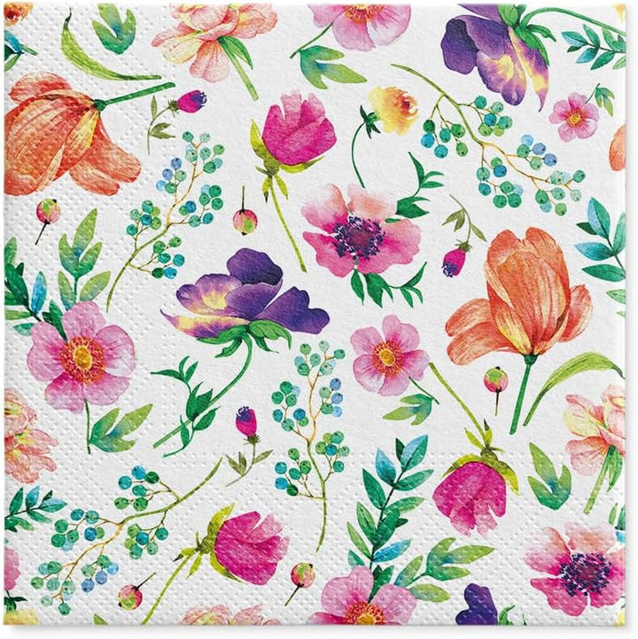 PAW - Șervețele 3 straturi (33 X 33 Cm) I 20 bucăți I Perfect pentru zile de naștere, petreceri, nunți, comuniuni și sărbători I Decorațiuni de masă șervețele de hârtie colorate - Flori colorate Flora I Aranjament floral