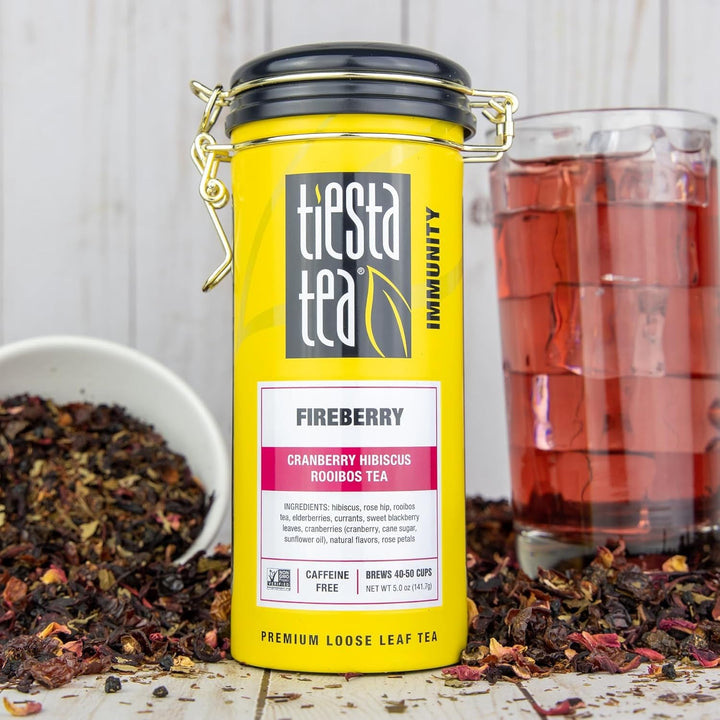 - Fireberry Cranberry Hibiscus Loose Leaf Tea | Caffeine-Free | Herbal Blend with Hibiscus, Cranberry, Currants, and Rooibos | Hot or Iced | Refillable Tin | Makes up to 50 Cups | 5 Ounce Tea USA Naty Shop