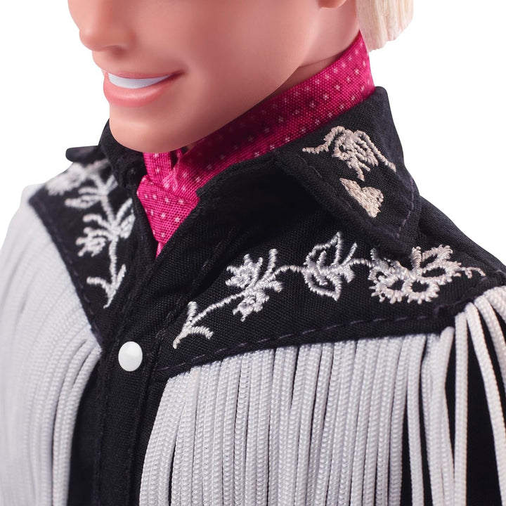 BARBIE the MOVIE Ken - Păpușă de colecție din lungmetraj cu ținută western, cămașă vintage, pălărie de cowboy, cizme albe, pentru copii de la 3 ani în sus, HRF30