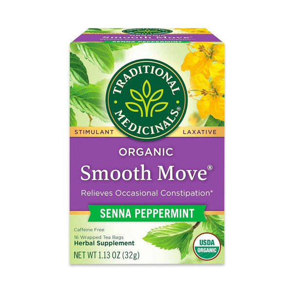 Tea, Organic Smooth Move Peppermint, Relieves Occasional Constipation, Senna, 16 Tea Bags Tea USA Naty Shop Peppermint Pack Of 1