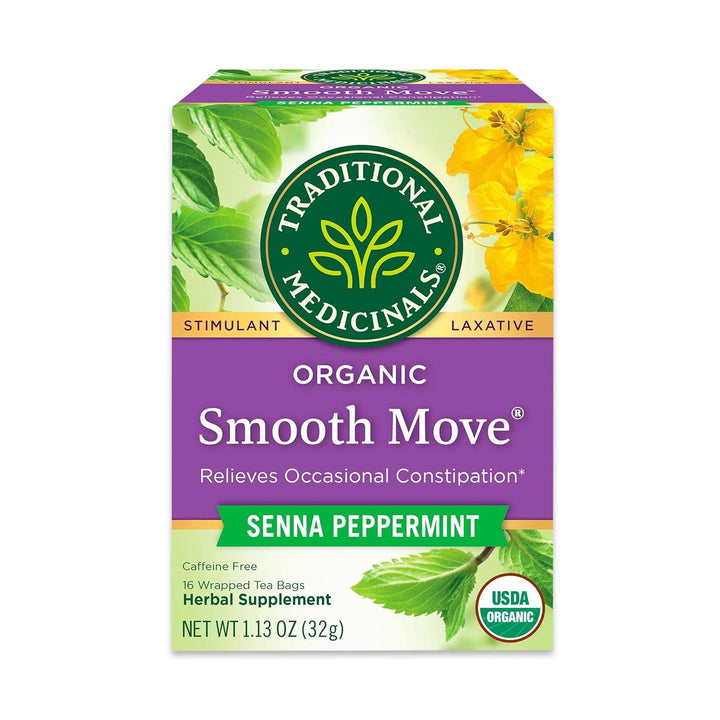 Tea, Organic Smooth Move Peppermint, Relieves Occasional Constipation, Senna, 16 Tea Bags Tea USA Naty Shop Peppermint Pack Of 1