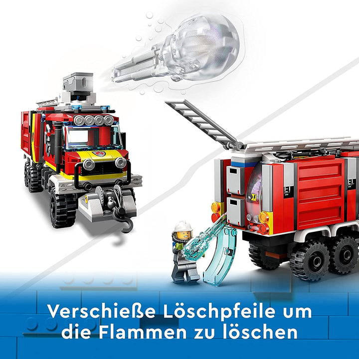 LEGO 60374 City Fire Brigade Command Vehicle, jucărie modernă cu camion de pompieri, cu drone de stingere a incendiilor, cu figuri pentru copii