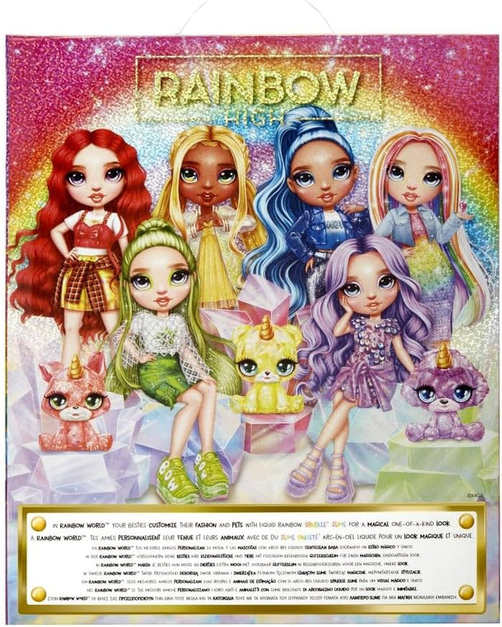 Păpușă Rainbow High Fashion cu slime și animal de companie - Amaya (Culori curcubeu) - păpușă strălucitoare de 28 cm cu slime sclipitor, animal magic și accesorii de modă - jucărie pentru copii - 4-12 ani