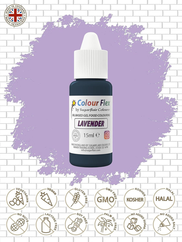 Sugarflair Colourflex Lebensmittelfarbe Auf Ölbasis Lavender, Flüssige Lebensmittel Farbe Hochkonzentriert, Food Coloring Für Buttercreme, Schokolade, Teige, Fondant, Zuckerguss Und Mehr - 15 Ml
