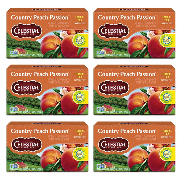 Country Peach Passion Herbal Tea, Caffeine Free, 20 Tea Bags Box (Pack of 6) Tea USA Naty Shop Peach 20 Count (Pack Of 6)