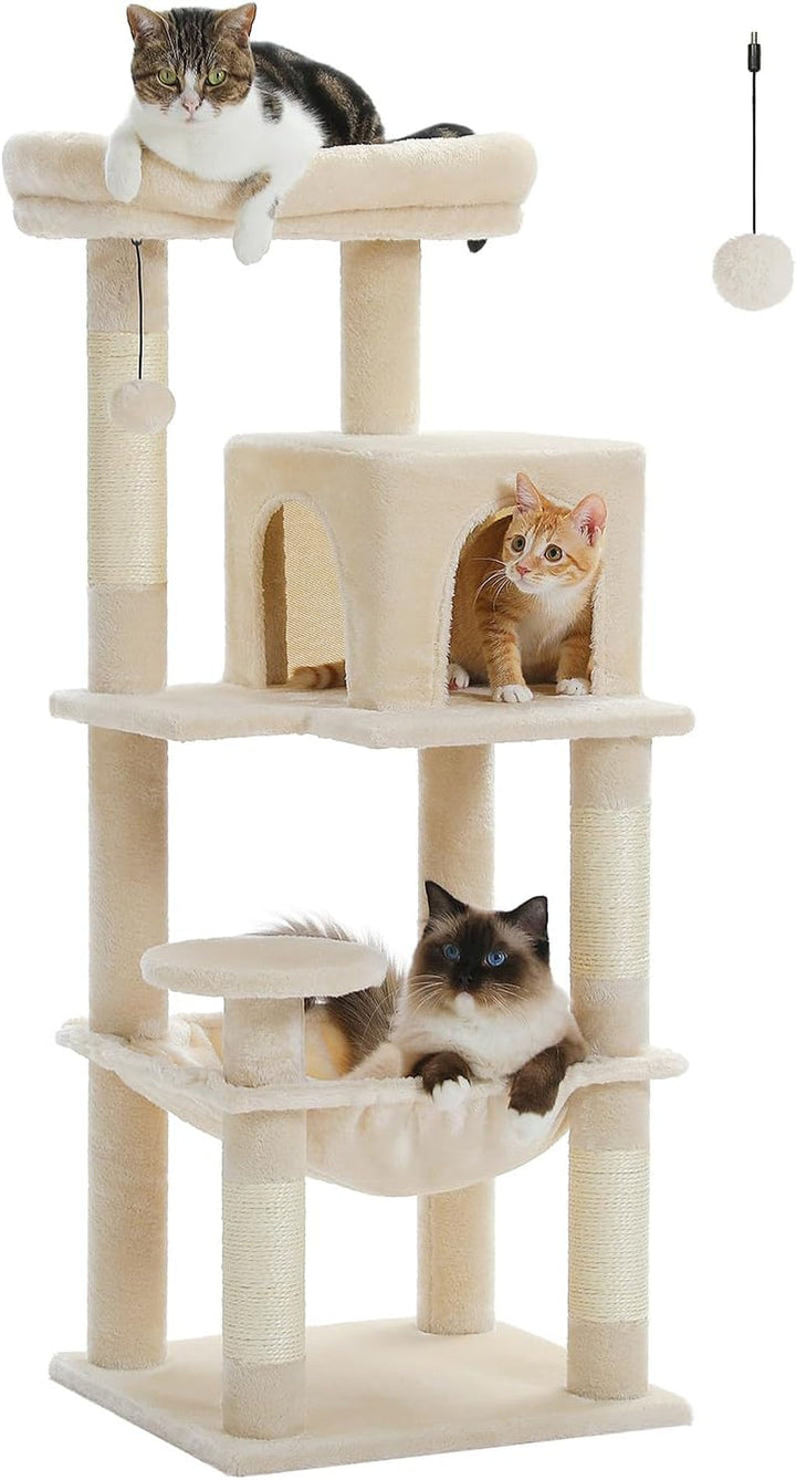 PAWZ Road, arbore pentru pisici cu hamac metalic din pluș, turn pentru pisici adulte cu căsuță tip condominiu cu 2 uși, gri, 116 cm