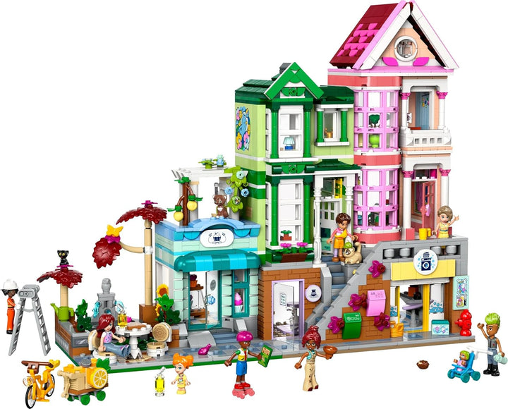 LEGO Friends Heartlake City Living and Shopping Street, set de construcție pentru jocuri de rol cu 9 personaje (inclusiv 7 minifigurine) și 3 pisici, cadou pentru fete și adolescenți, casă de jucării 42670
