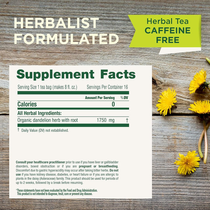 Tea, Organic Dandelion Leaf & Root, Supports Kidney Function & Healthy Digestion, 16 Tea Bags Tea USA Naty Shop
