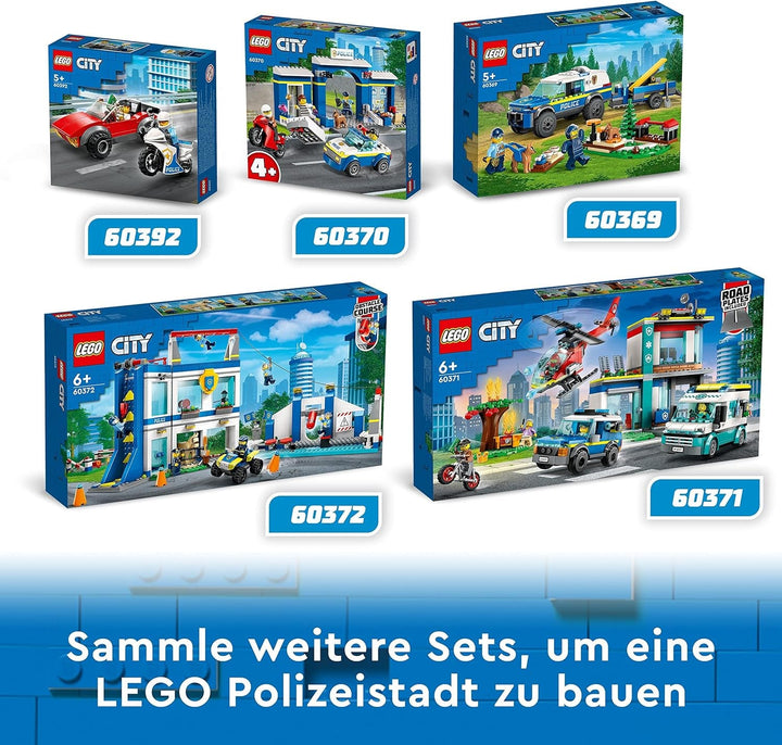 LEGO 60369 City Mobile Police Dog Training, mașină de poliție jucărie cu remorcă, figuri câine și cățel, set de animale pentru copii 5+ ani