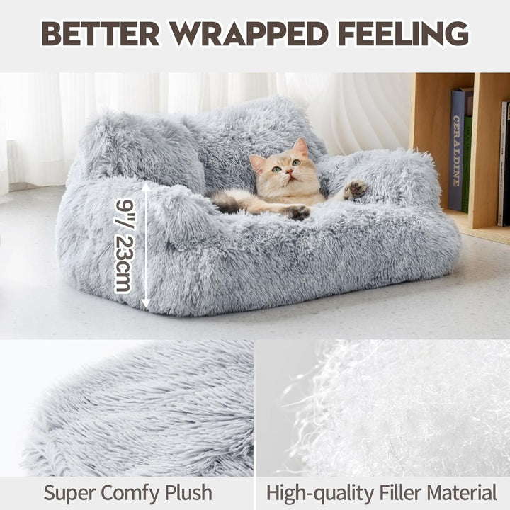 MEWOOFUN Pat elegant pentru pisici, canapea pufoasă - 76 x 45 cm Pat pentru pisici mari, canapea de pluș pentru câini și pisici mici, detașabilă și lavabilă (gri)