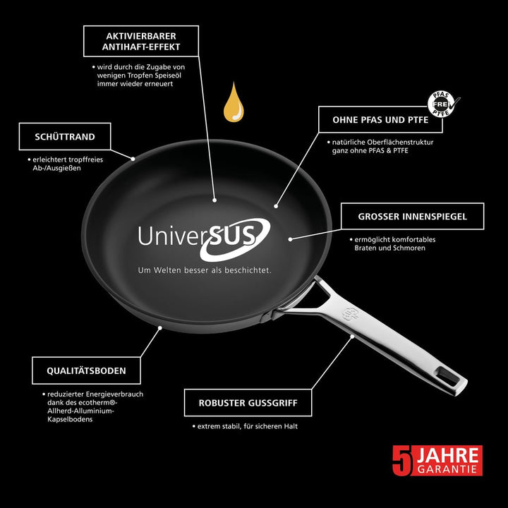 Schulte-Ufer Bratpfanne ASTRAL Mit Universus-Oberflächenstruktur, 64456-28, Edelstahl, 28 Cm