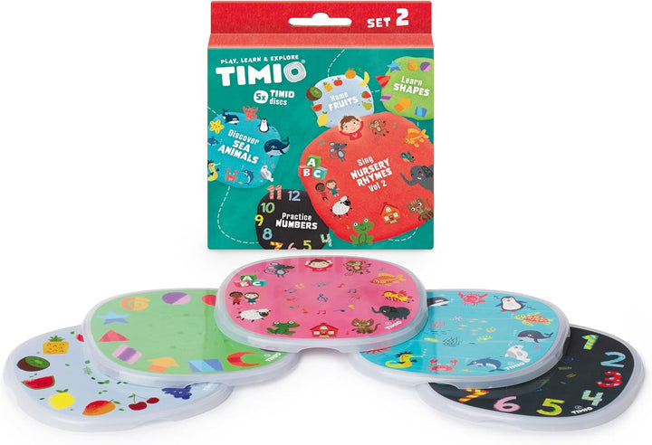 TIMIO Disc Set # 1: 5 discuri audio pentru TIMIO Player | Învață culorile, animalele sălbatice, instrumentele muzicale, 96 de versuri de grădiniță Vol. 1, părțile corpului | 8 limbi incluse | Jucărie de învățare de la 2 - 6 ani Jucarii Bebe Naty Shop Timio Disc Set 2