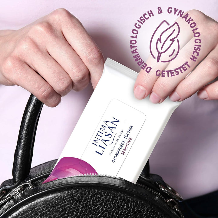 Intima Liasan by Sagrotan Șervețele de îngrijire intimă sensibile, fără săpun și fără alcool, 30 bucăți (pachet cu 5)