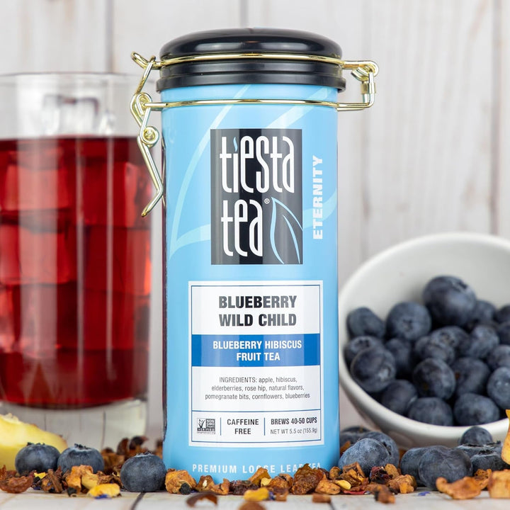 Blueberry Wild Child | Loose Leaf | Blueberry Hibiscus Herbal Tea | Premium Non-Caffeinated Blend | Make Hot or Iced | Brews up to 50 Cups | 5.5 Ounce Refillable Tin Tea USA Naty Shop